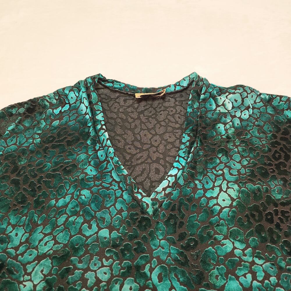 Vintage Show Me Your Mumu Teal Velvet Leopard Top Small Whimsigoth Metallic 90s - Picture 5 of 14